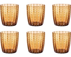 Livellara Carnival - water/drinkglas - amber/geel - Set van 6 - unieke look - elegant design - past voor alle gelegenheden