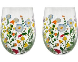 Livellara Milano Flora "Meadowsweet" een set van 2 tumbler/mocktail glazen - handbeschilderd met weidebloemetjes