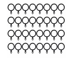 Livenzo Metalen gordijnringen - raamgordijnen, gordijnroedes - Binnendiameter 38 mm, Zwart - 32 Stuks