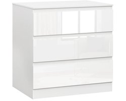 LiveTastic - Ladekast - 3 lades - Hoogglans - Wit - Dressoir - Slaapkamer - Garderobe - Opbergkast - Kleding - 80 × 48 × 78 cm (L × B × H)
