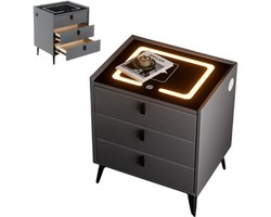 LiveTastic - Nachtkastje - Hout - Metaal - Nachtkastjes – Draadloos opladen – LED-nachtlamp – 3 lades – Touchbediening – USB - Type-C – 50x40x33 cm – Wit