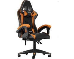 LiveTastic - PU Leer Gamestoel - Racestoel - Gaming Chair - Bureaustoel - Ergnomisch - Verstelbare Rugleuning - Met Hoofdsteun en Lendesteun - Wielen -Zwart-Oranje