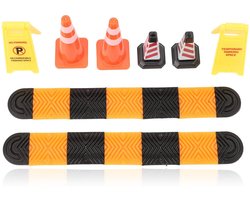 LIVIA HOME- Verkeerskegels 4 Stuks - Verkeersdrempels 2 Stuks - Waarschuwingsborden 2 Stuks - Duurzaam Kunststof - Voor 1/18 1/24 Schaal Modellen - Eenvoudig te Installeren - Modelauto Accessoires