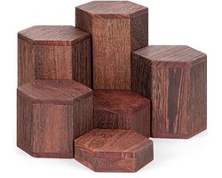 Livia home - Zeshoekige houten plateau - Dessert en cupcake standaard - Decoratieve etagère - Bruin - Buffet presentatie standaard - Geschikt voor taa