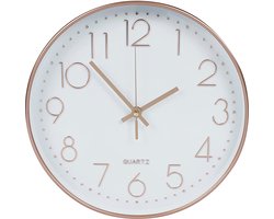 LIVILO - Keukenklok - Wandklok 30 cm - Stille klok - Kleine klok - Wit met rosé