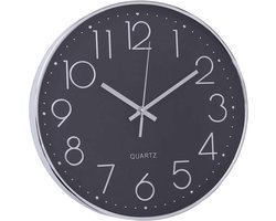 LIVILO - Keukenklok - Wandklok 30 cm - Stille klok - Kleine klok - Zwart met zilver