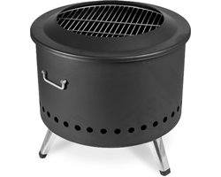 LIVIN' Rookvrije Vuurschaal - Vuurschalen - Vuurkorf - Vuurschaal voor Buiten - Tuinhaarden - Terrasverwarming - 49CM Diameter - Metaal - Met Inklapbare Poten - Op Hout of Palletkorrels - Incl. Grill Rooster - Zwart