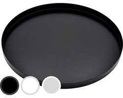 Living Decoratief dienblad rond 30 cm | Design plaat decoratieve en decoratieve dienblad van metaal (mat zwart)