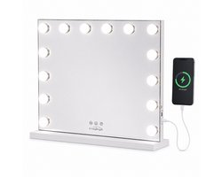 Livingbright - Make Up Spiegel - Hollywood Spiegel met Verlichting 50*42CM - 3 Lichtkleuren - Dimbaar - USB Oplader - Wit