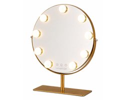 Livingbright - Make Up Spiegel met Verlichting - Rond - Roterend - 9 Leds - Goud