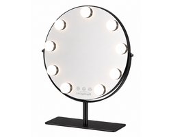 Livingbright - Make Up Spiegel met Verlichting - Rond - Roterend - 9 Leds - Zwart