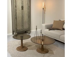 Livingfurn Bijzettafel Faye - Bruin Glas - 60x60x45cm