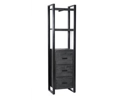 Livingfurn - Boekenkasten Norris - 200x55x40 cm - Mangohout / Gecoat Staal