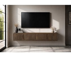 Livingfurn Cortez Zwevend tv meubel 220 cm - japandi - walnoot bruin