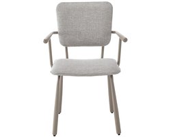 Livingfurn Eetkamerstoel Brix Finn - Beige - Stof & Staal - 56,5x52x86 cm - Set van 2