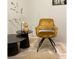 Livingfurn Eetkamerstoel Capp Okergeel Velvet - Set van 2