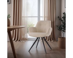 Livingfurn Eetkamerstoel Doreen Bouclé Beige Draaibaar - Set van 2