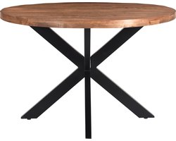 Livingfurn - Eetkamertafel Rocky Round Spider 120cm - Mangohout / Gecoat Staal