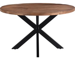 Livingfurn - Eetkamertafel Rocky Round Spider 140cm - Mangohout / Gecoat Staal