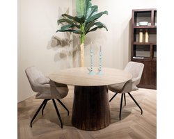 Livingfurn - Eetkamertafel Valentino Round 130cm - Mangohout / Travertin