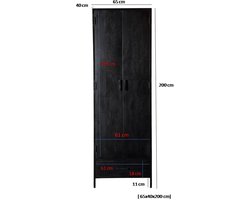 Livingfurn - Kabinetkast Kala - 2 Deurs - 65x200cm - Mangohout