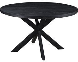 LivingFurn - Ronde Eetkamertafel van Mangohout en Gecoat Staal - Eettafel - 120cm - Zwart
