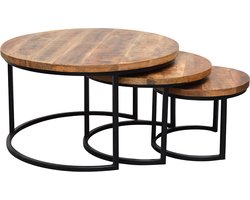 Livingfurn - Salontafel Lifestyle Vince - 73x73x44 - Set van 3 - Mangohout