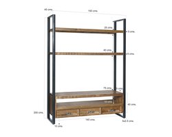 Livingfurn - TV Meubel TV- Nairobi High 150 cm - Mangohout / Gecoat Staal