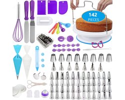 LivingHub 142-delige Taarten Bakken & Decoratie Set - Compleet Bakset met Spuitmondjes, Spuitzakken, Draaiend Taartplateau & Taartsnijder – Bakken en Decoreren
