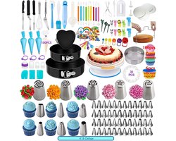 LivingHub 418 Delige Taart en Cake Decoratie Set - Taart Bakken Accessoires Set - Taartversiering - Draaiplateau - RVS Spuitmondjes