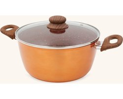 Livington Copper & Stone Pot | 4 liter steelpan | steelpannenset incl. deksel 24cm | antiaanbaklaag | binnenste stenen coating voor perfecte warmteverdeling | geschikt voor alle soorten fornuizen