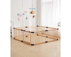 Livista Grondbox baby - Inklapbare box - Speelbox - Playpen baby - Babypark - Kruipbox – Kinderbox – Baby box – Blauwe Connectoren - Slim Kliksysteem - Hout - 170x170x61 CM