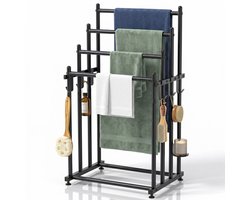 Livista Handdoekrek 4 Armen XL – Staand Handdoekrek Badkamer Zwart – Handdoekenrek – Handdoek rek - Vrijstaand Voor Grote Handdoeken - Handdoekenhouder – Zonder Boren