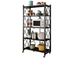 Livista Inklapbare Stellingkast – 5-laags – Met 360° wielen – Open Vakkenkast – Duurzaam Metaal – Ruimtebesparend – H160 x B71 x D38 cm – Max 20 kg per Plank – Zwart