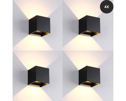 Livista® - LED Waterdichte Wandlamp Set van 4 - 12W - Verstelbare Lichthoek - Vierkant Design - Voor Binnen/Buiten Gebruik - Moderne Zwarte Wandlamp voor Woonkamer, Slaapkamer en Meer
