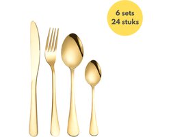 Livista® Luxe Goudkleurige Bestekset - 24 stuck - 6 set - Mes, Vork en Lepel - Roestvrij Staal - Elegant en Duurzaam Ontwerp