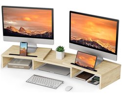 Livista Monitor Verhoger & Standaard – Geschikt voor 1 of 2 Schermen – Verstelbaar Bureau Organizer – Houtkleurig