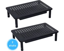 Livista® - Monitorstandaard- Set van 2 - Verstelbare Monitorverhoger - Metaal - Zwart - 37 x 23.5 x 10 cm