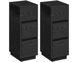 Livista Nachtkastjes – Set van 2 – Smalle Bijzettafels met 2 Lades – Flexibele Open Vakken – Ruimtebesparend – Voor Slaapkamer of Woonkamer – Zwart