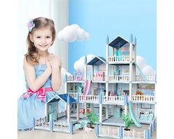 Livista Poppenhuis - Kasteel Speelset- met Meubel en Kleurenlicht Accessoires - Gift Speelgoed voor Jonge Meisjes Vanaf 3 jaar - Blauw