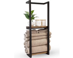 Livista Wandrek met 2 Houten Planken – Handdoekenrek & Opbergrek – Industrieel Design – Hout en Metaal – 77x28.5x14 cm