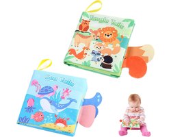 Livres en tissu pour bébé de 0 à 3 à 6 mois, 2 livres en tissu doux pour bébé, livres en tissu pour bébé, livres sensoriels, livres de jouets éducatifs, jouets en queue d'animal 3D doux, jouets de poussette pour bébés de 0 à 18 mois