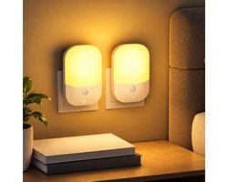 LIVTEK - 2 stuks LED nachtlampjes voor stopcontact - met lichtsensor en dimbaar warm licht - automatisch aan/uit - voor kinderkamer en gang