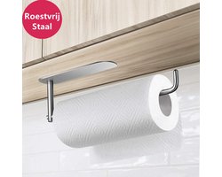 LIXIN Keukenrolhouder - Keukenpapier houder - Keukenaccessoires - Keuken - Keukenpapier - Roestvrij staal - Zelfklevend - Zonder boren - Zilver
