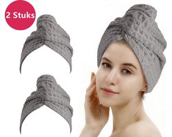 LIXIN Wafel Haarhanddoek - 2 Stuks - Premium Grey - Haar Drogen Handdoeken - Microfiber - Haar Tulband - Handdoek - Sneldrogend - Premium Fabric - Super Absorberend - Zachte stof - Haar Cap - Haaraccessoires