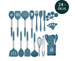 LK HOME Siliconen Keukengerei Set met Houder - Kookgerei Set 24 delig - BPA & Plastic Vrij - Ophangbaar Pastel Blauw.