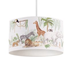 LM Baby Art | Hanglamp Safari dieren | Kinderkamer hanglamp | Inclusief witte pendel | 24cm hoog | Diameter 30cm