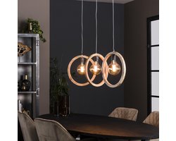 LM-Collection Carlos 3L Hanglamp - 97x35x150cm - Bruin - Mango hout/Metaal - hanglampen eetkamer, hanglamp zwart, hanglampen woonkamer, hanglamp slaapkamer, hanglamp kinderkamer, hanglamp rotan, hanglamp hout, hanglamp industrieel