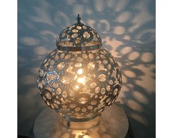 LM-Collection Djer Tafellamp - Ø28x35cm - E14 - glimmend Zilver - Metaal/Glas - tafellamp slaapkamer, tafellamp industrieel, tafellampen woonkamer, tafellamp zwart, tafel lamp, tafellamp slaapkamer industrieel, tafellampje