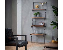 LM-Collection Jayce Wandrek - 60x41x180cm - Bruin/Grijs - Hout/Metaal - wand plank, wandplanken & -rekken, wandplank zwart, fotoplank, wandrek, wandplank zwevend, wandplank hout, wandrek industrieel, wandrek rond